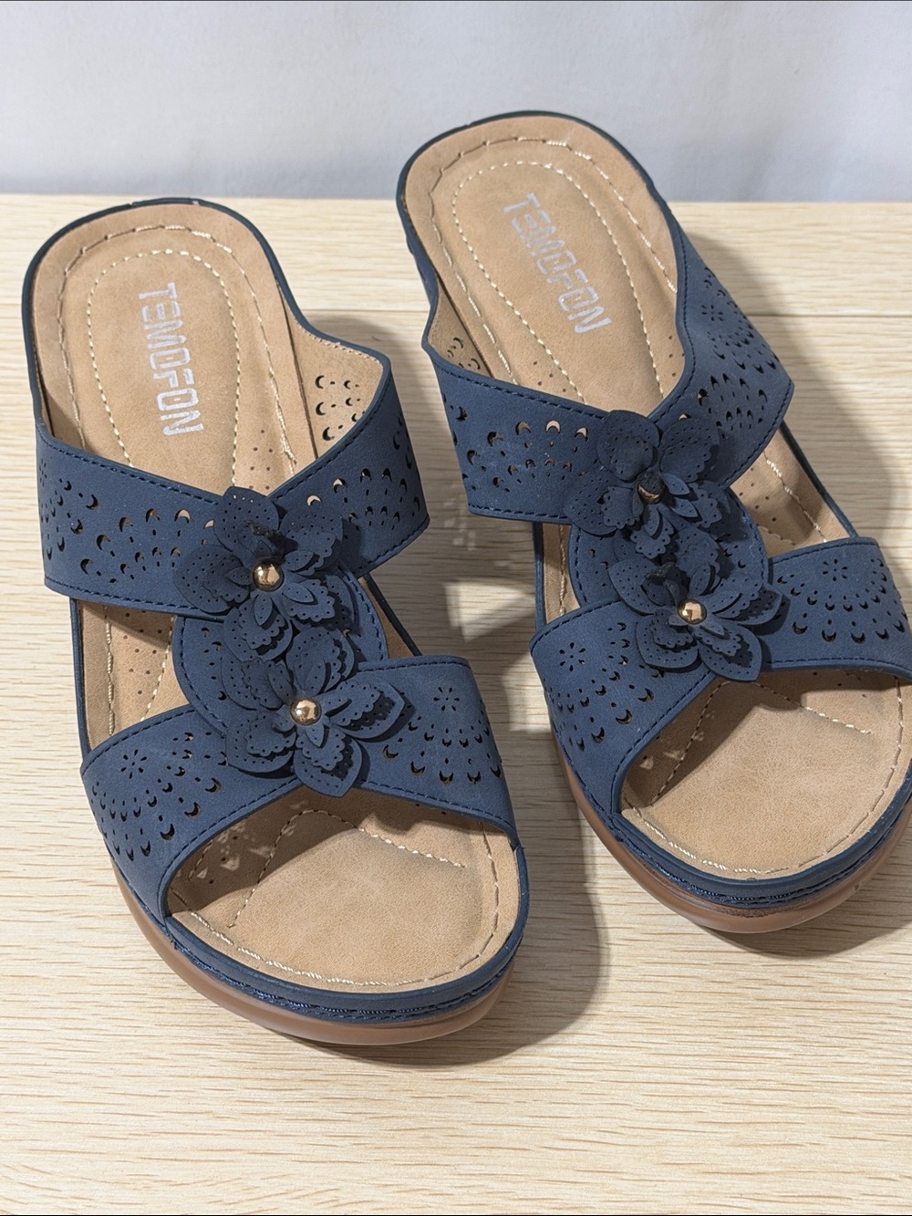 Navy Floral Comfort Slide Sandals for Women